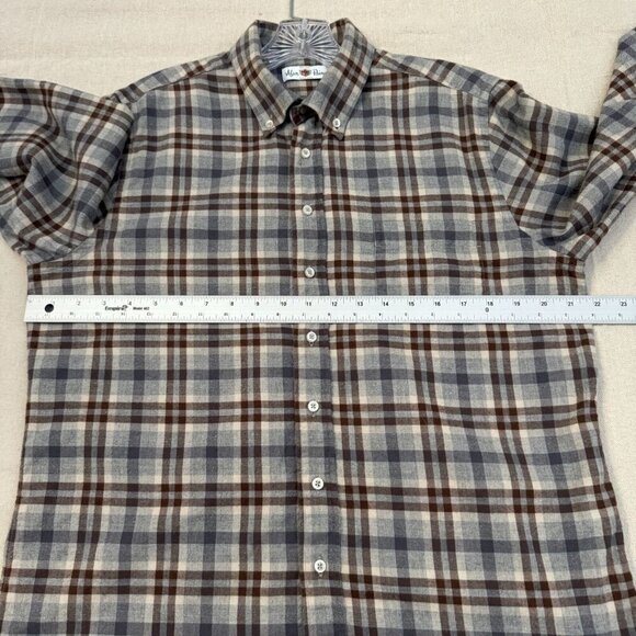 Alan Paine Wool Blend Long-Sleeve Button Plaid Shirt Blue/Brown L - Picture 7 of 10